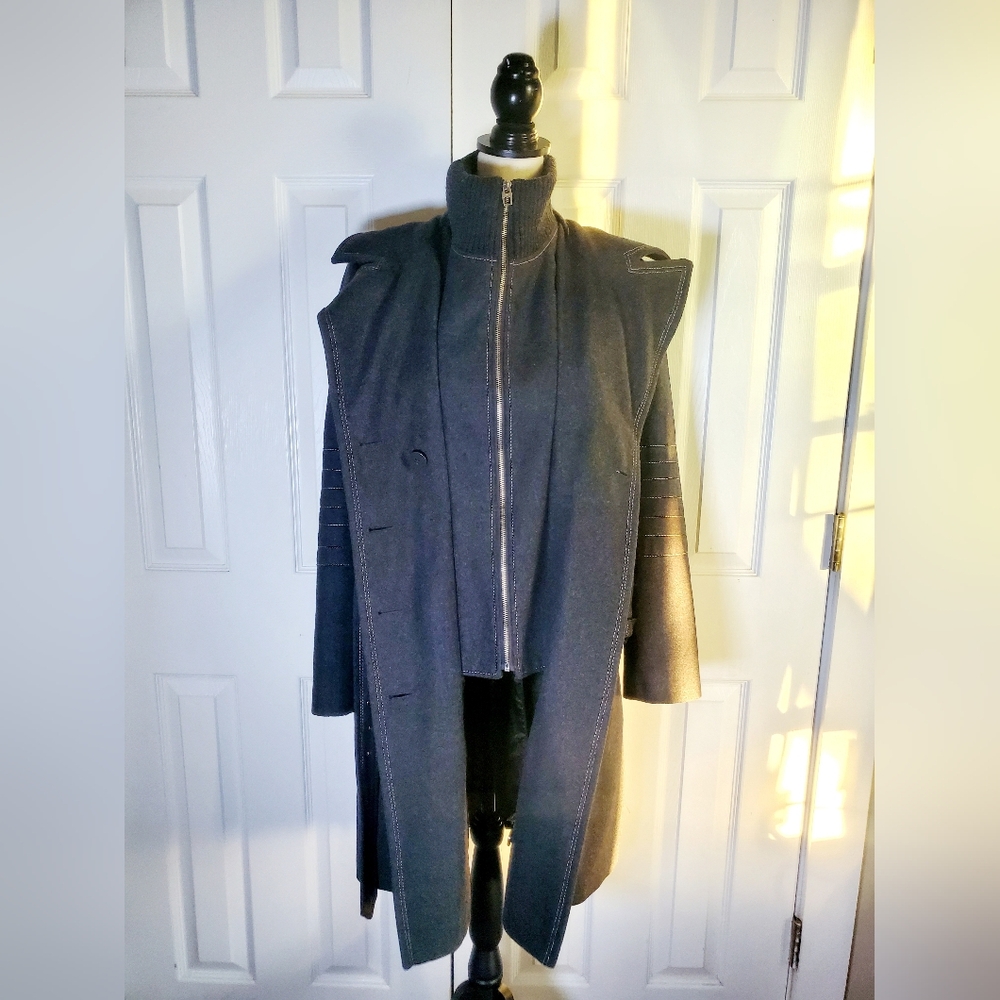 Miss Sixty Gray Wool Blend Belted Womens Coat With Ribbed Bib Collar - Picture 7 of 15